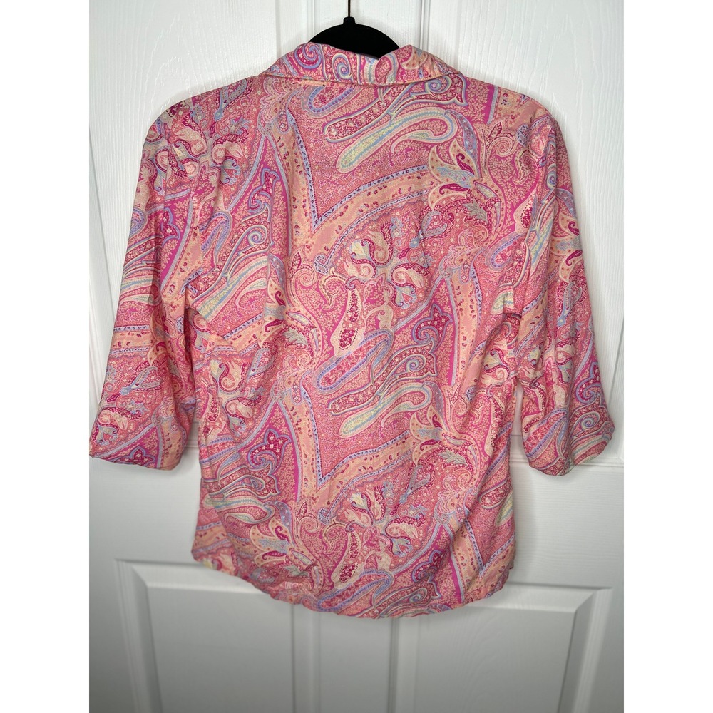 Lauren Ralph Lauren Pajama Set Paisley Small Pink 3/4 Sleeve Button Front RLL - Picture 5 of 11